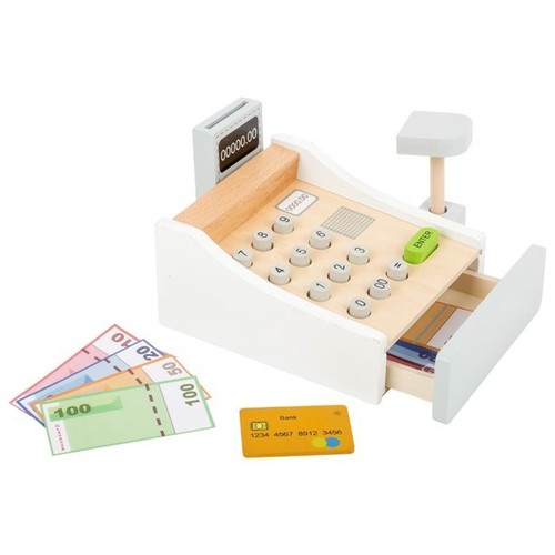 Wooden toy shop till - cash, &