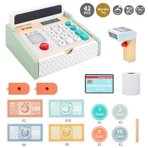 Wooden cash register toy - cash,